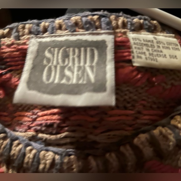 Sigrid Olsen pink, blue, white and taupe cotton/ramie knit sweater, S - Picture 3 of 8